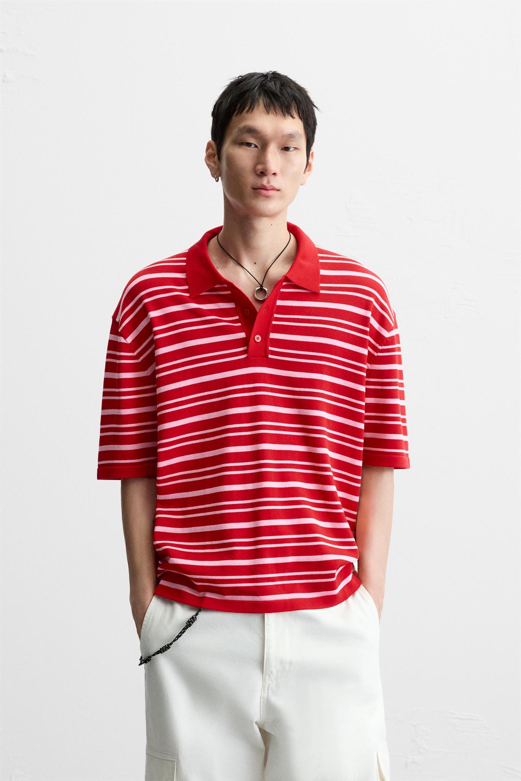 STRIPED JACQUARD KNIT POLO Product Image