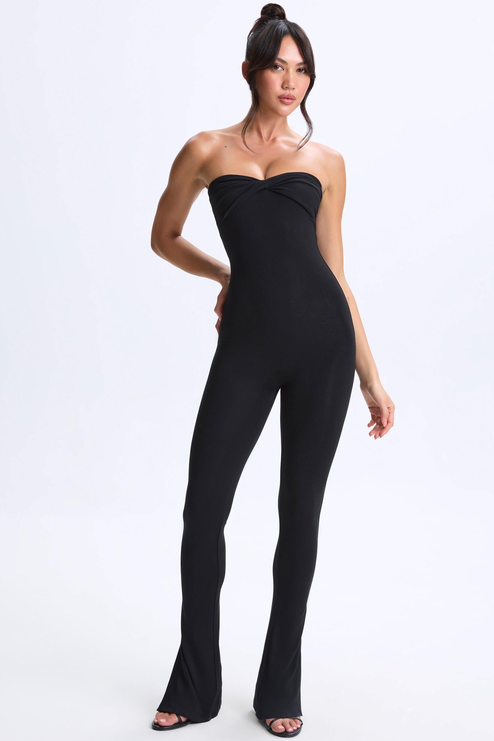 Twist-Front Split Hem Flared Jumpsuit in Black Product Image