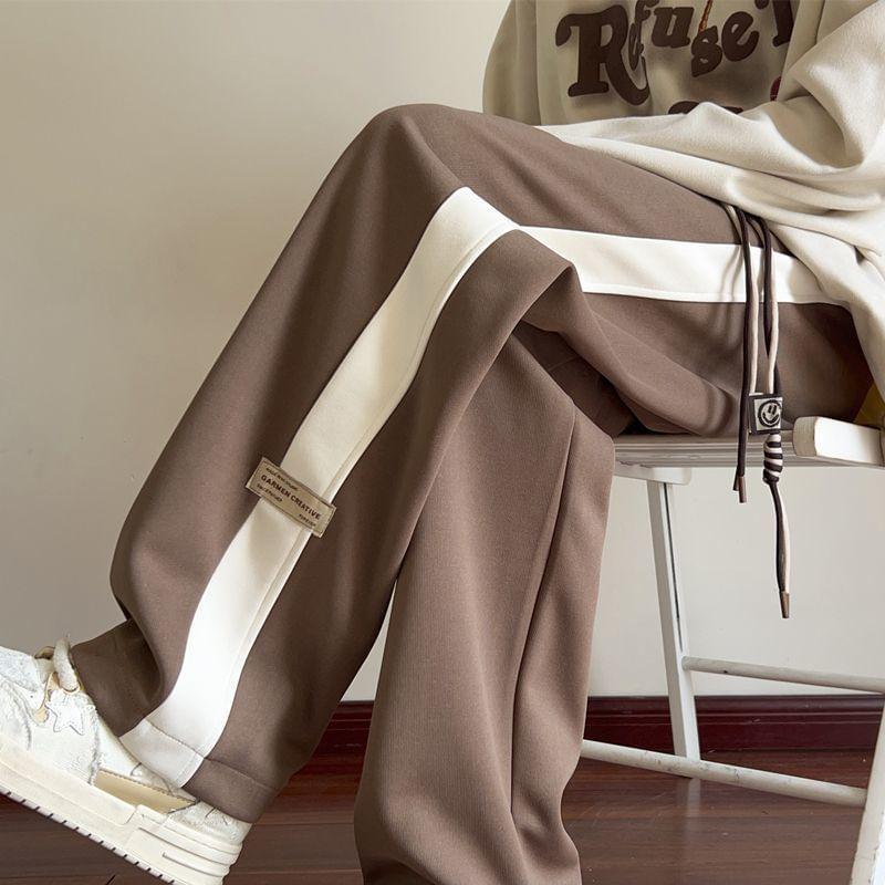 Drawstring Waist Two Tone Applique Loose Fit Sweatpants Product Image
