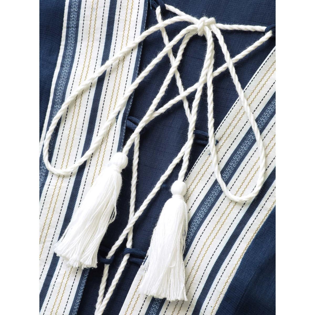 Plus Size Striped Hem Tassel Solid Kimono Women Indigo Tassels Loose Vacation Kimonos BloomChic 30/6X Product Image