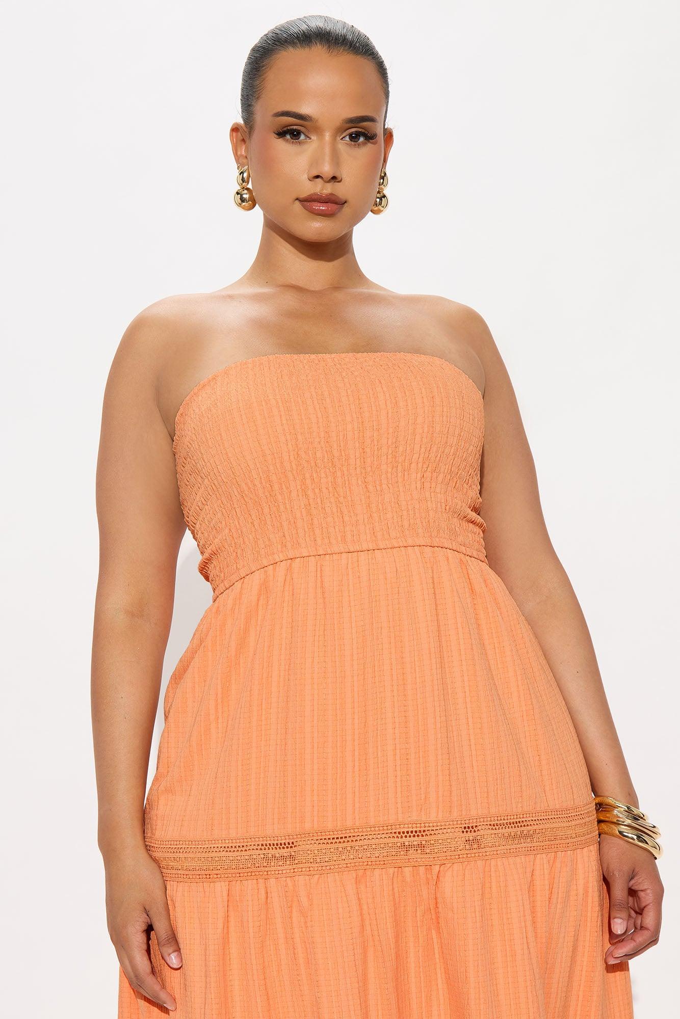 Tasmin Strapless Midi Dress - Orange Product Image