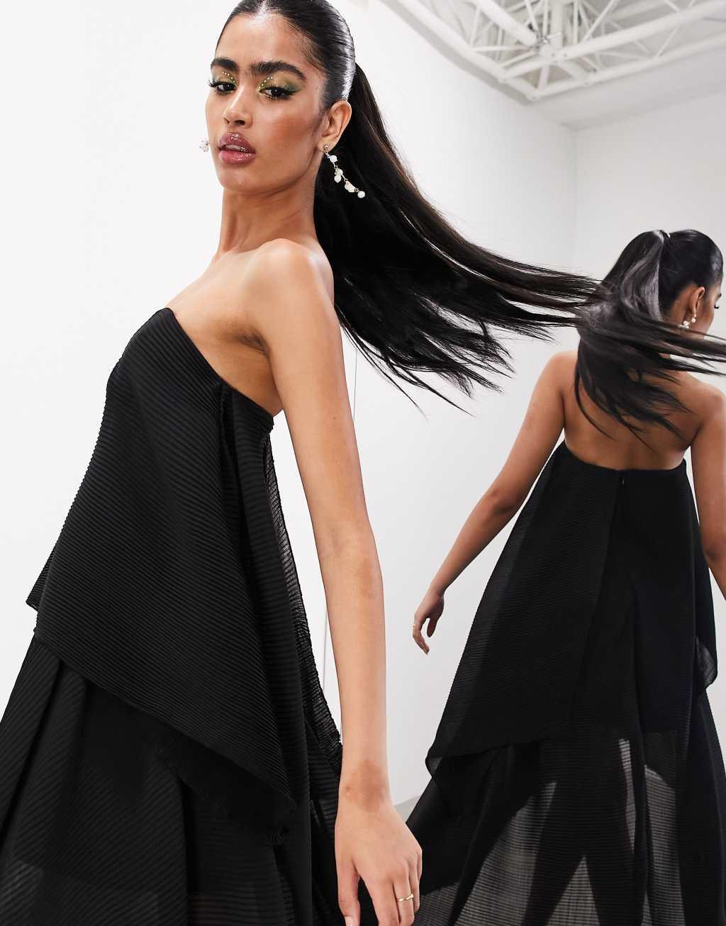 ASOS EDITION plisse bandeau high low maxi dress Product Image