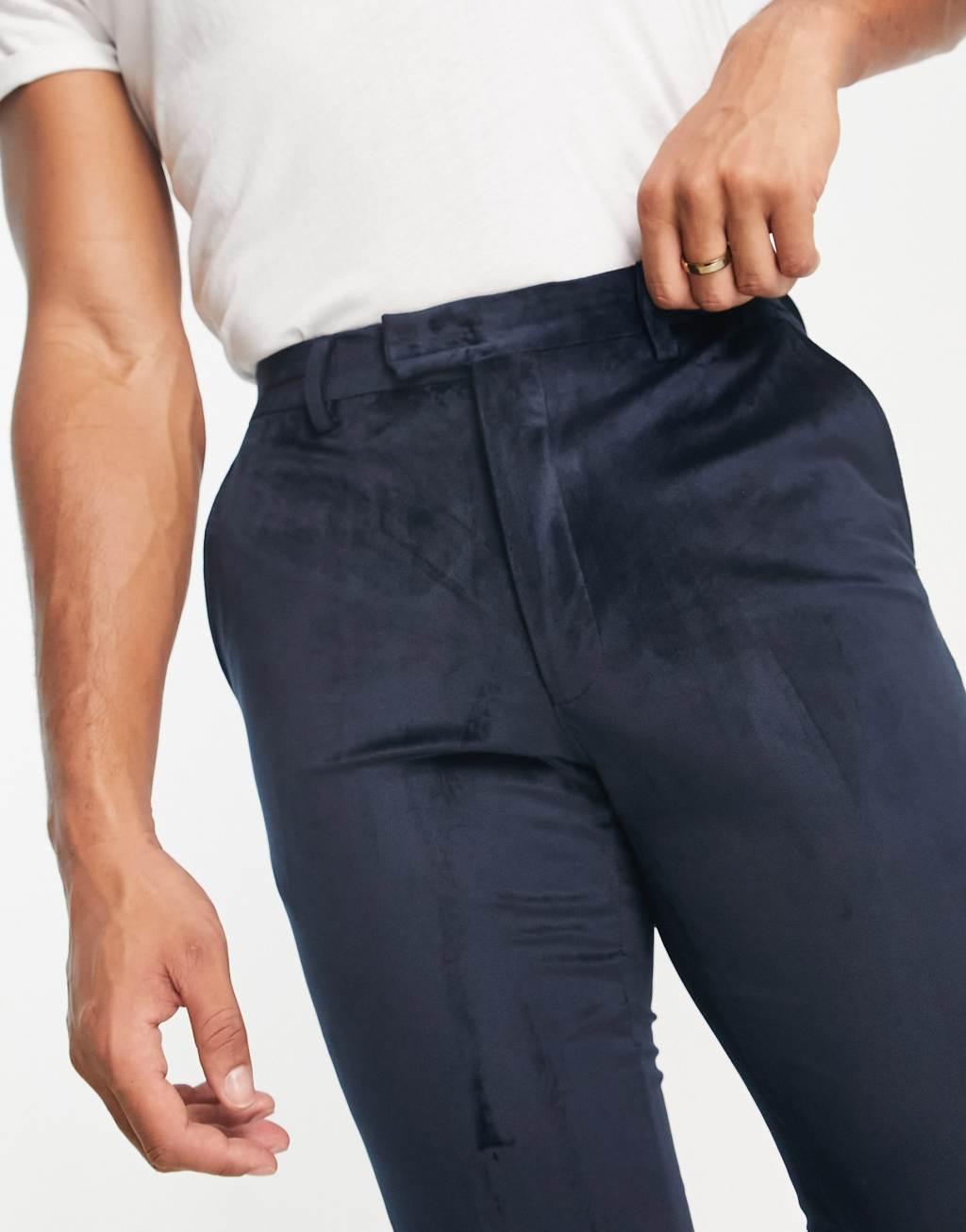 French Connection velvet suit pants in navy  Product Image