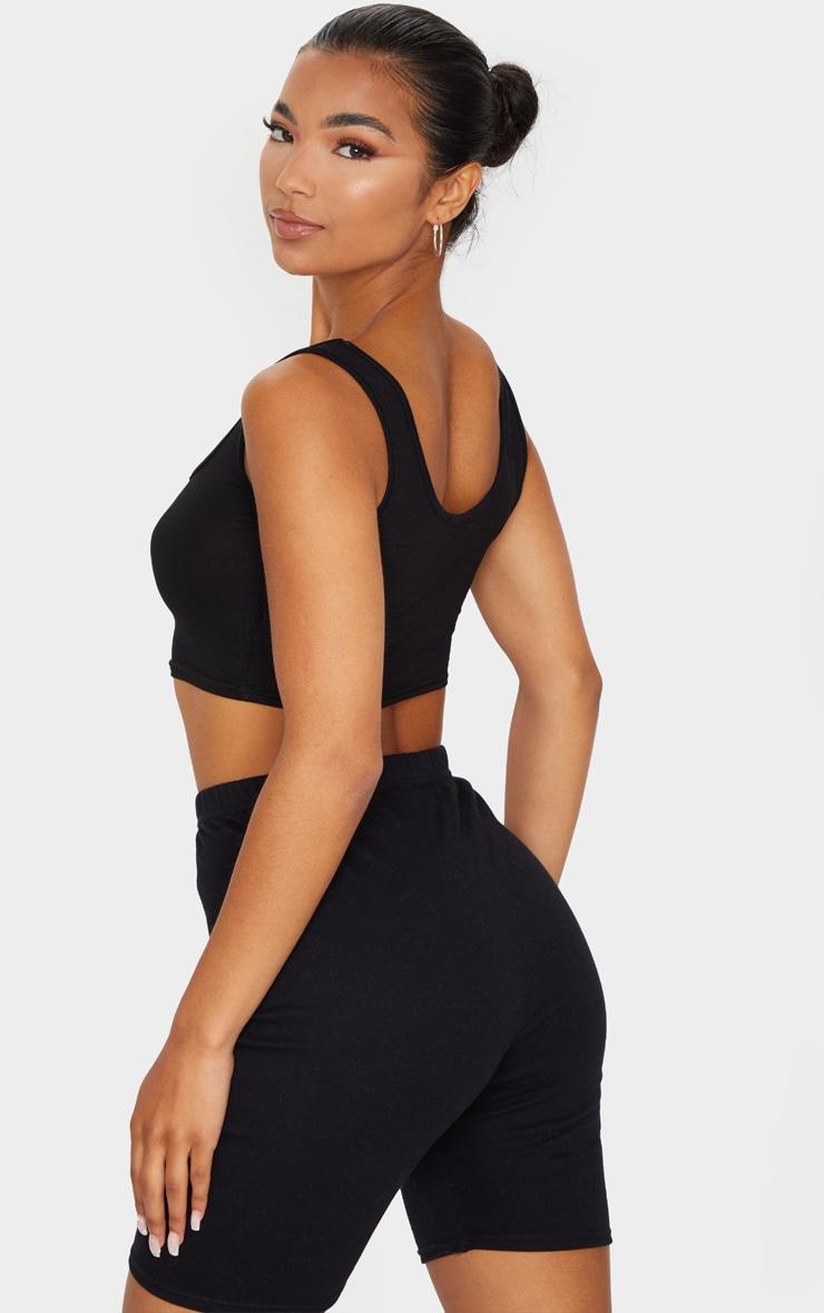 Basic Black Cotton Blend Scoop Neck Crop Top Product Image
