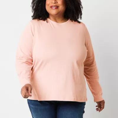 Liz Claiborne Womens Plus Crew Neck Long Sleeve T-Shirt Product Image