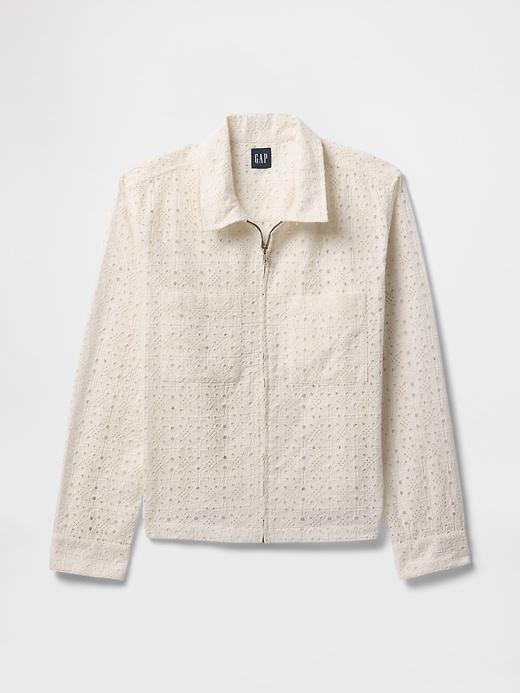 Poplin Eyelet Full-Zip Pocket Shirt Product Image