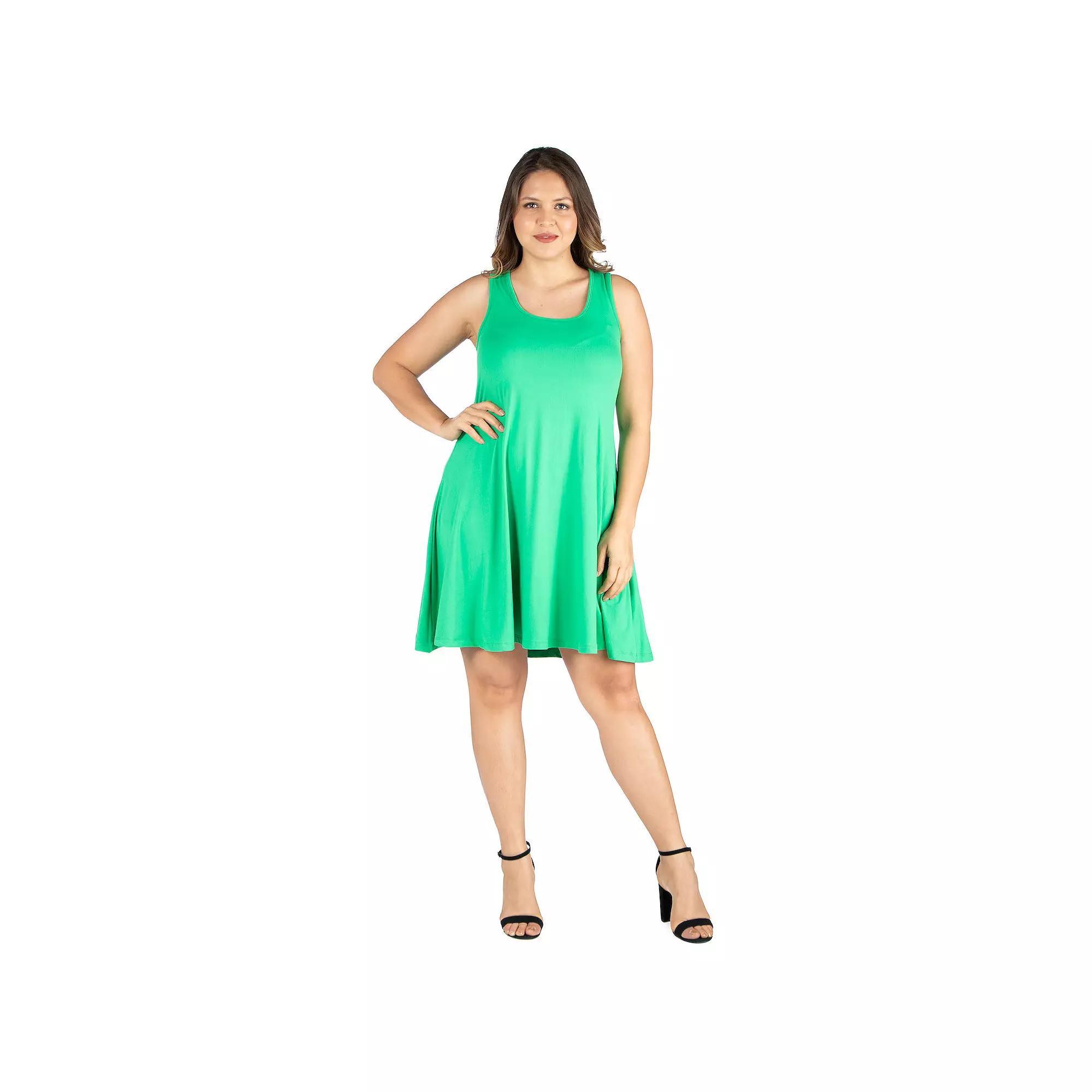 Plus Size 24seven Comfort Apparel Fit and Flare Knee Length Tank Top Dress, Womens Product Image