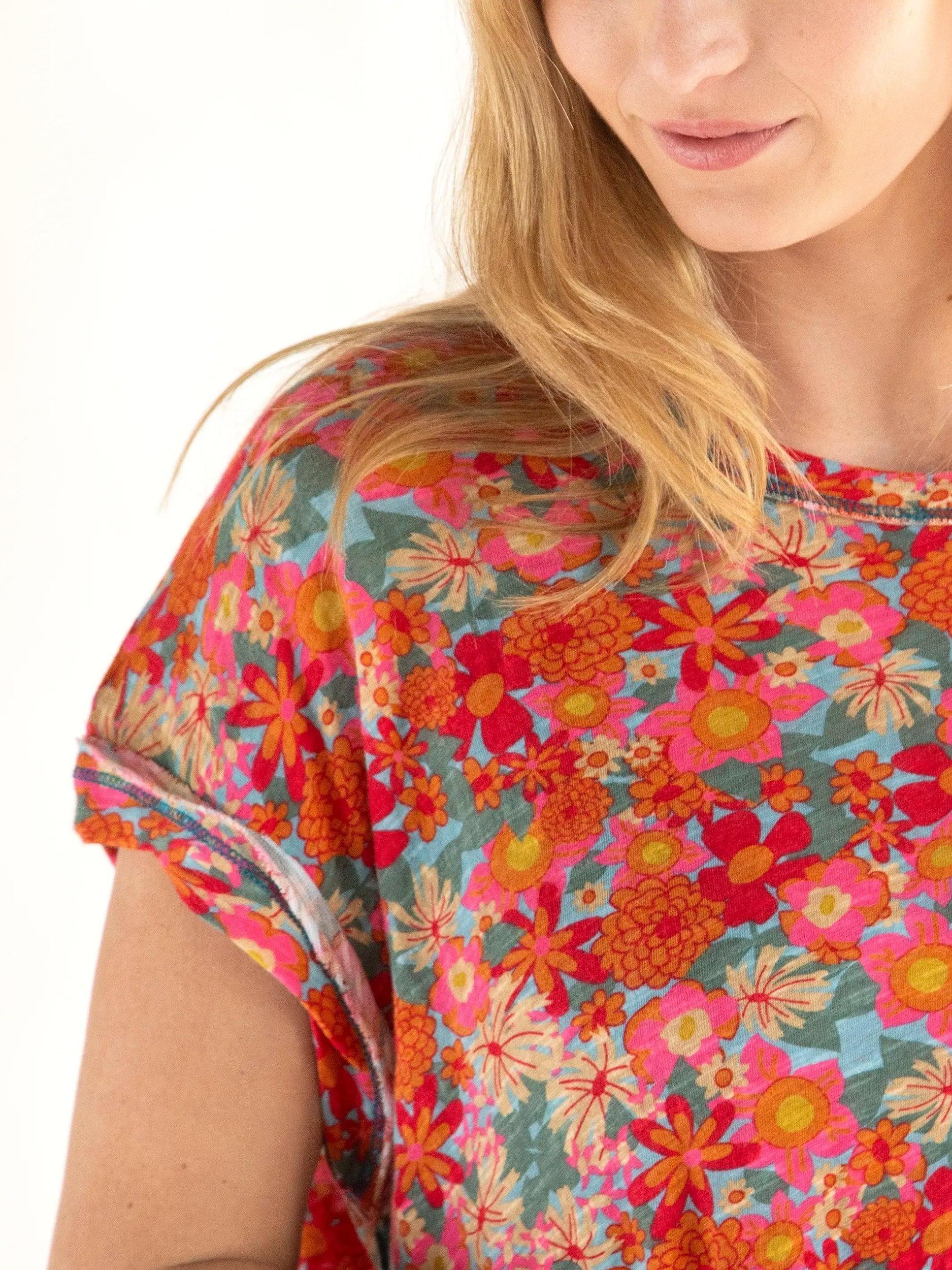 Frankie Knit Cotton Tee Midi Dress - Pink Red Floral Product Image