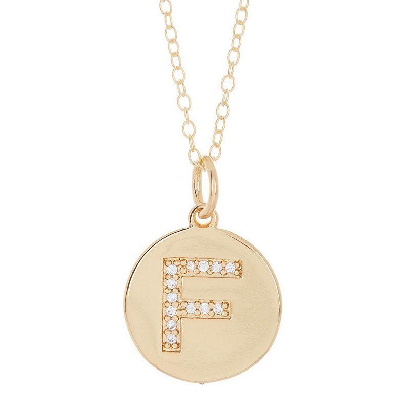 Adornia 14k Gold Plated Cubic Zirconia Engraved Letter Disc Pendant Necklace, Women's, Size: 18", Gold Tone D Product Image