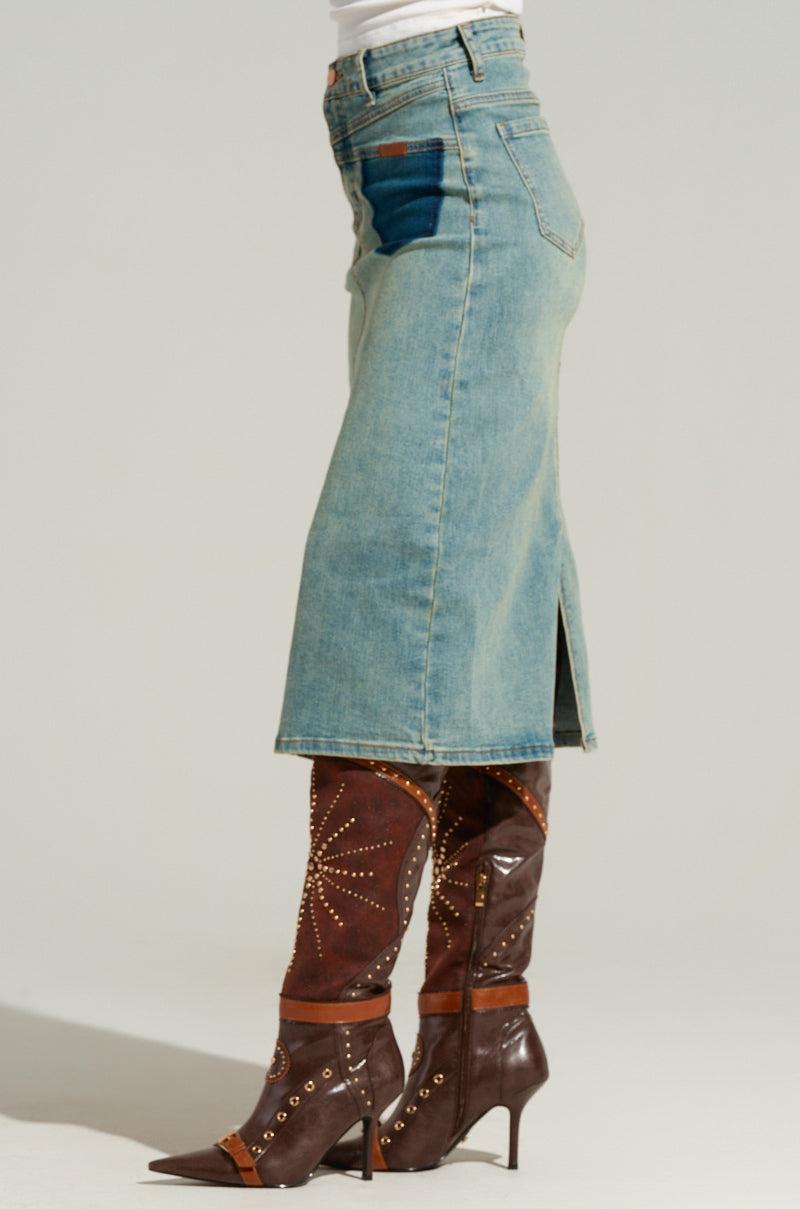 TOO GOOD FOR YOU DENIM MIDI SKIRT Product Image