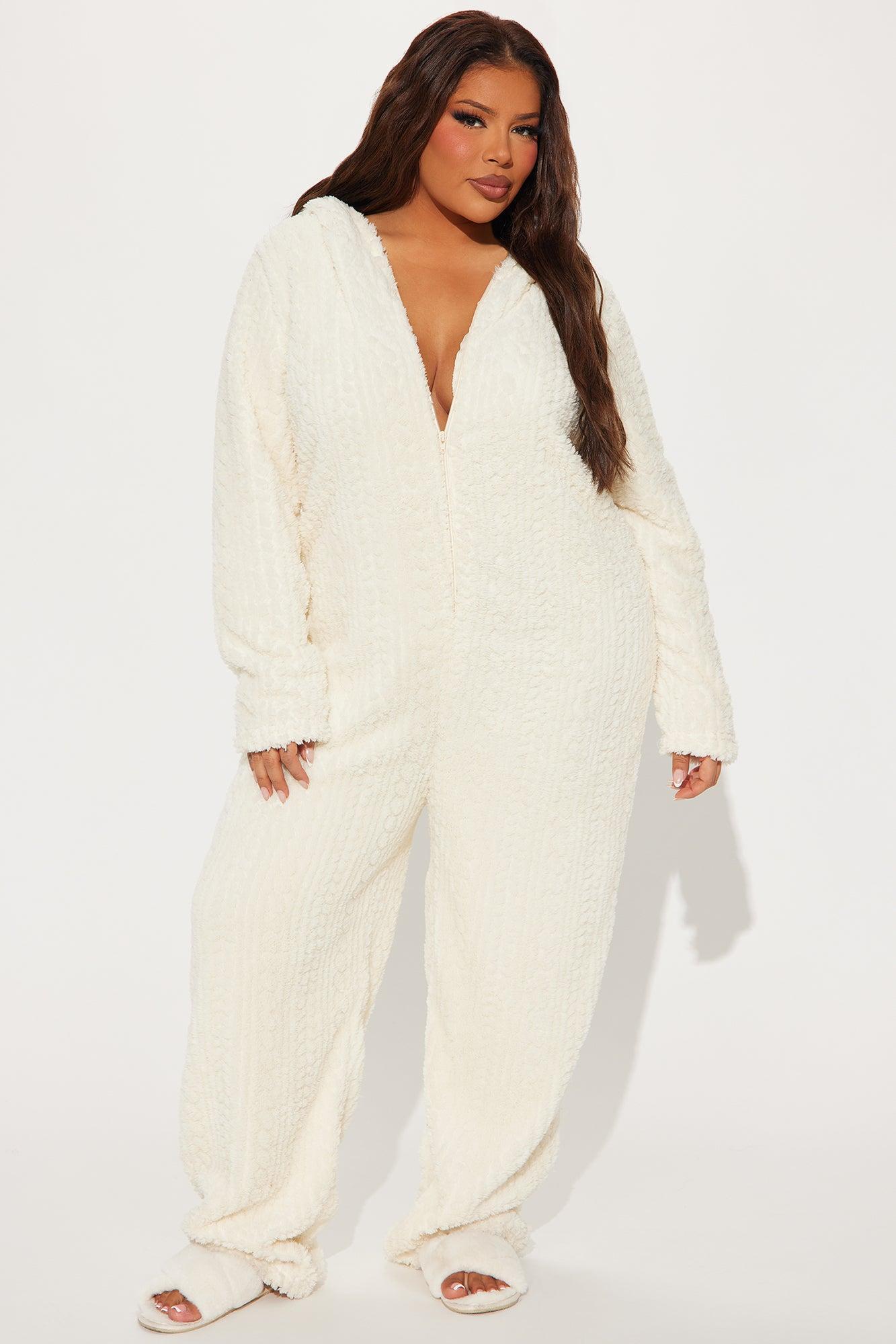 Comfy Cozies Textured Plush Hooded PJ Jumpsuit Onesie - Ivory Product Image