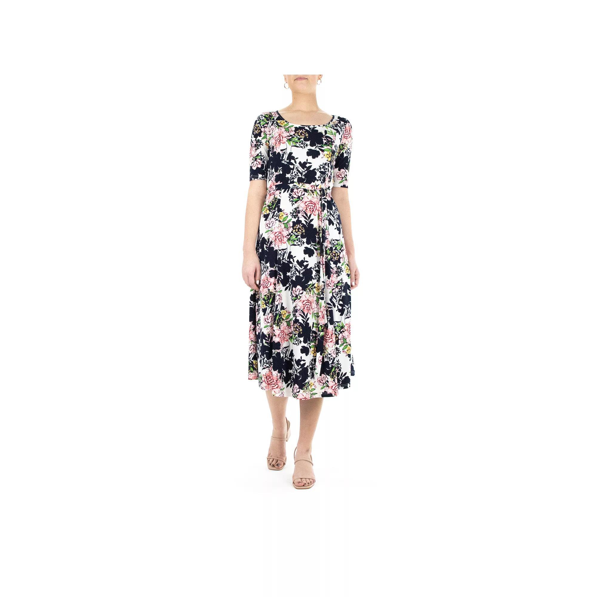 Womens Nina Leonard Syliva Print Midi Dress Blue Pink Team Product Image