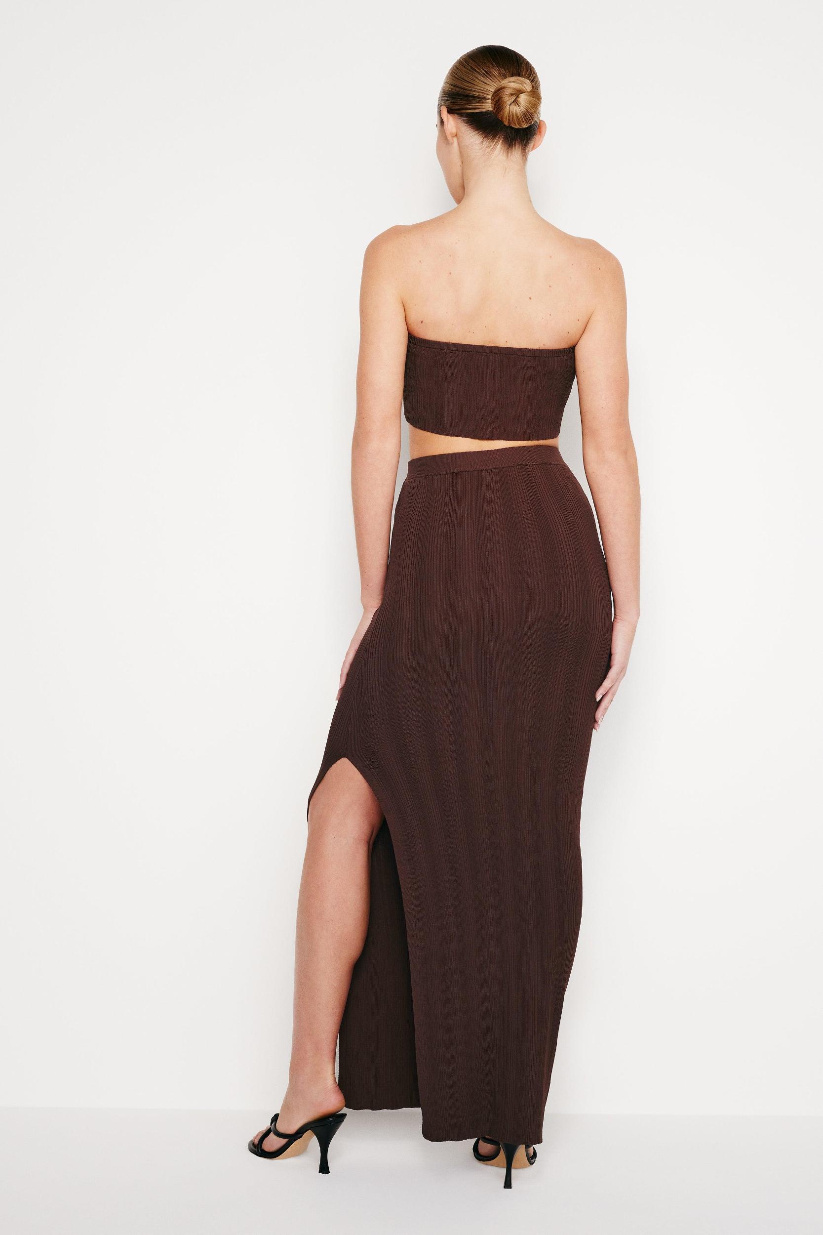 RIBBED KNIT MAXI SKIRT | ESPRESSO001 Product Image
