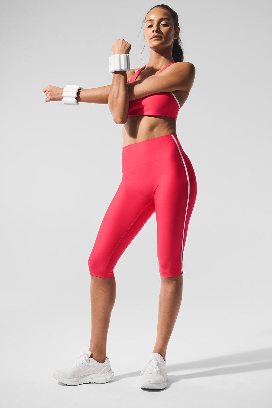 Airlift High-Waist Super Sleek Contrast Capri - Candy Red/White Product Image
