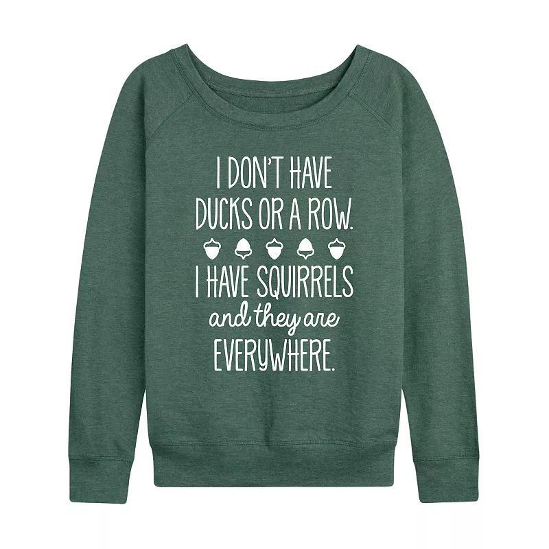 Women's Ducks Squirrels French Terry Long Sleeve Tee, Girl's, Size: XL, Grey Green Product Image