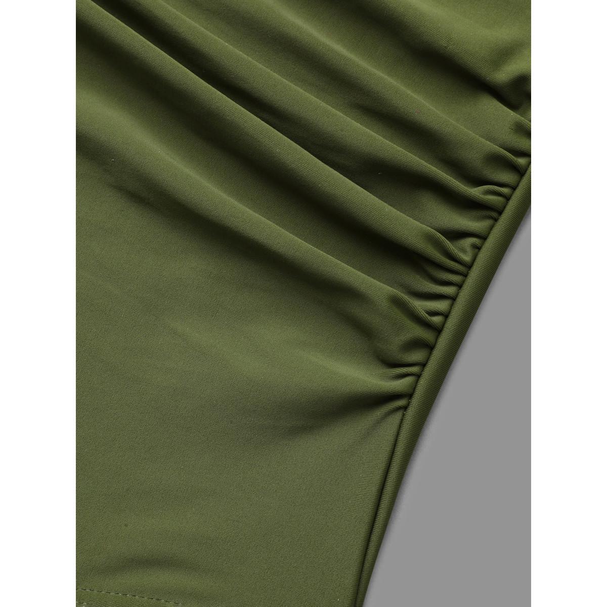 Plus Size Striped Adjustable Bow-Front One-Piece Swimsuit Women's Swimwear ArmyGreen Beach Gathered Curve Bathing Suits High stretch One Pieces BloomChic 10/M Product Image