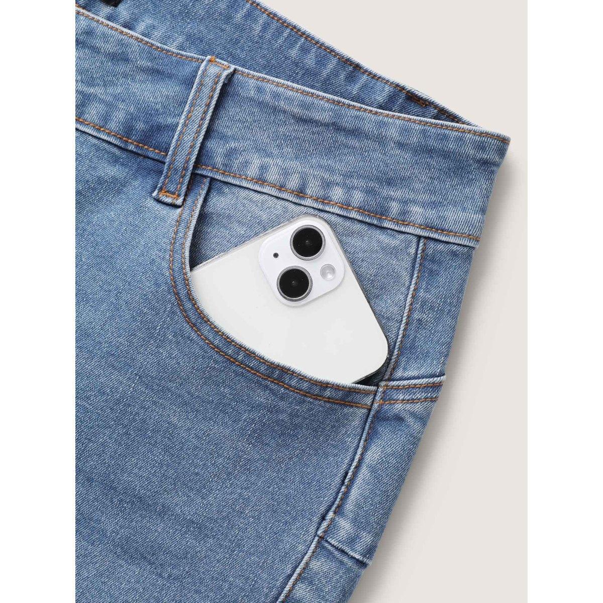 Plus Size Butt-Lift Bootcut Mid Rise Jeans Women Midblue High stretch Slanted pocket Jeans BloomChic 18/2X Product Image