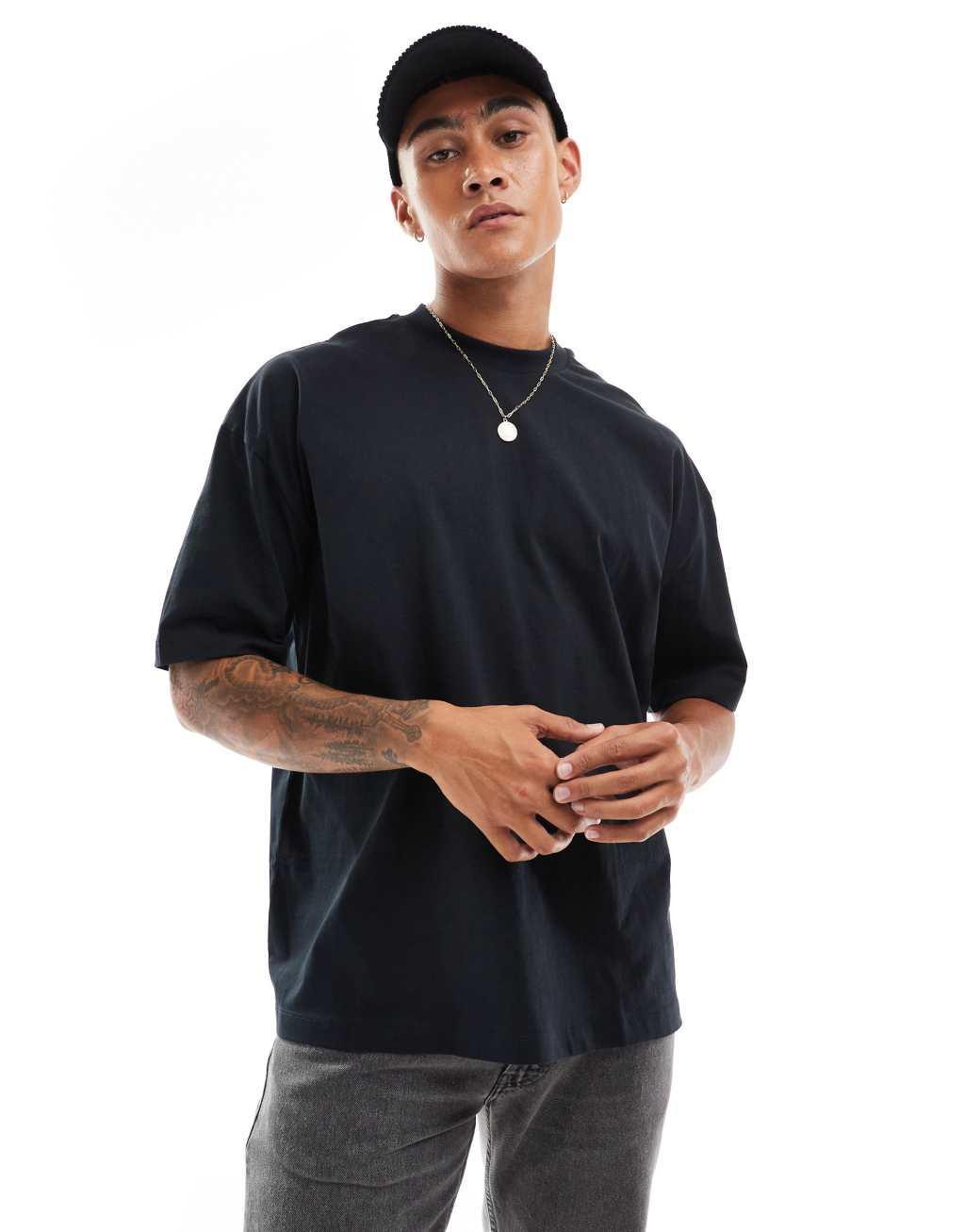 ASOS DESIGN oversized T-shirt with shadows back print in black Product Image