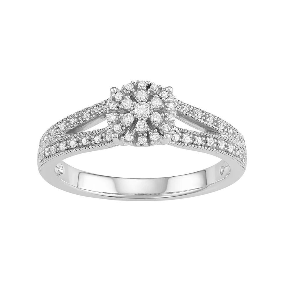 10k White Gold 1/5 Carat T.W. Diamond Cluster Halo Engagement Ring, Women's, Size: 7 Product Image
