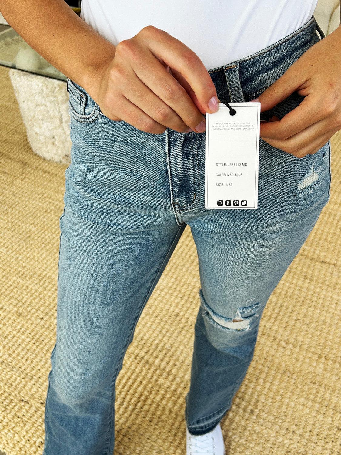 Judy Blue Full Size Mid Rise Destroyed Hem Distressed Jeans Product Image