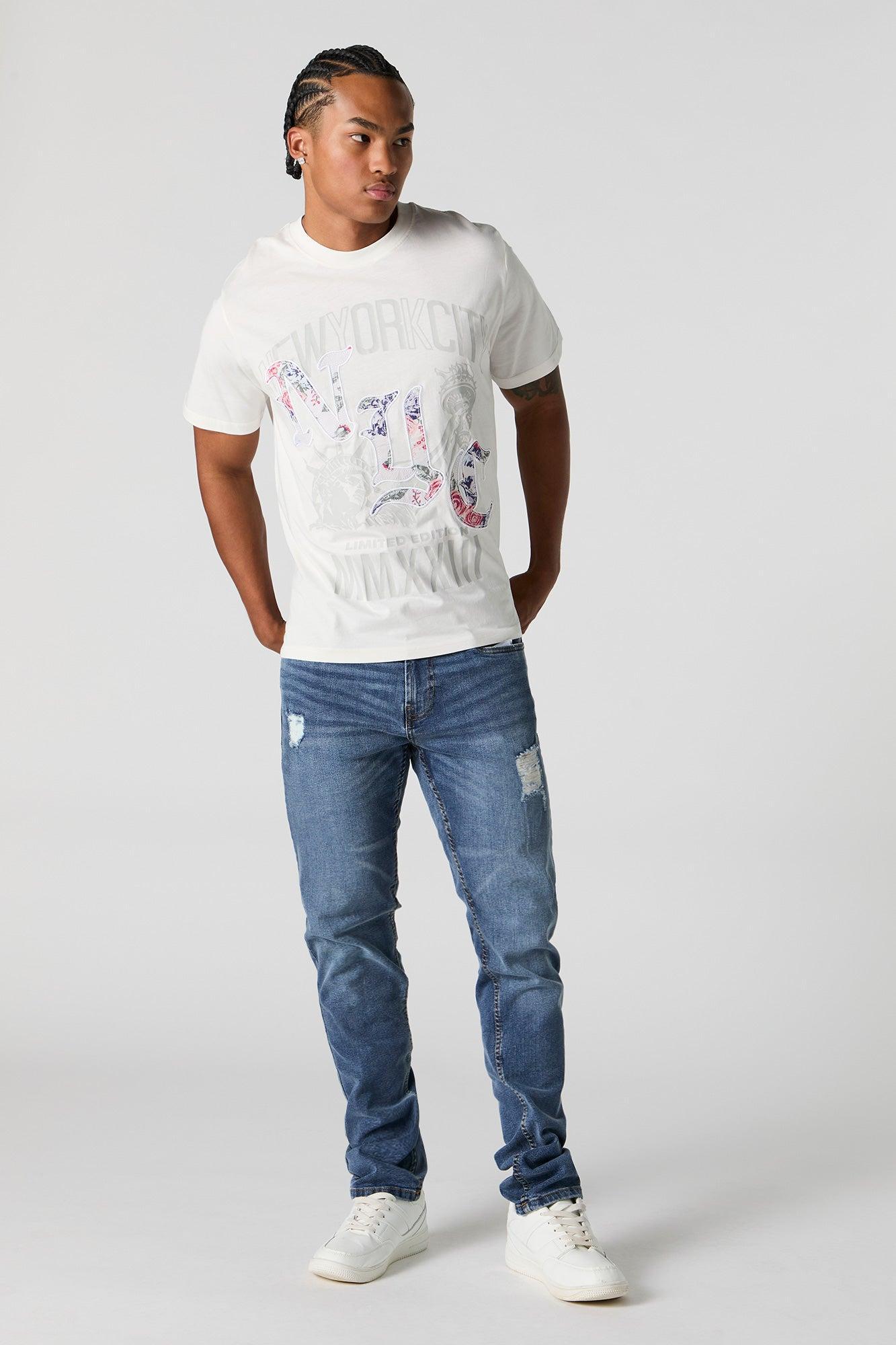 NYC Floral Embroidered T-Shirt Male Product Image
