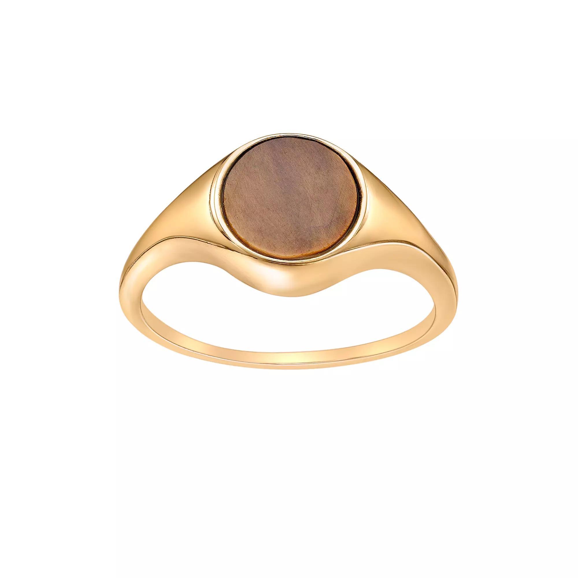 Gemminded 18k Gold over Sterling Silver Tiger's Eye Signet Ring, Women's, Size: 5, Gold Tone Product Image