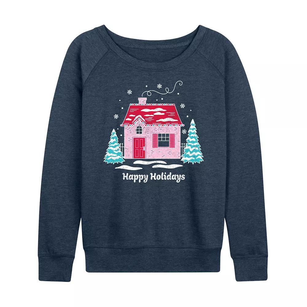 Women's Pink Holiday House French Terry Long Sleeve Tee, Size: Large, Grey Indigo Product Image