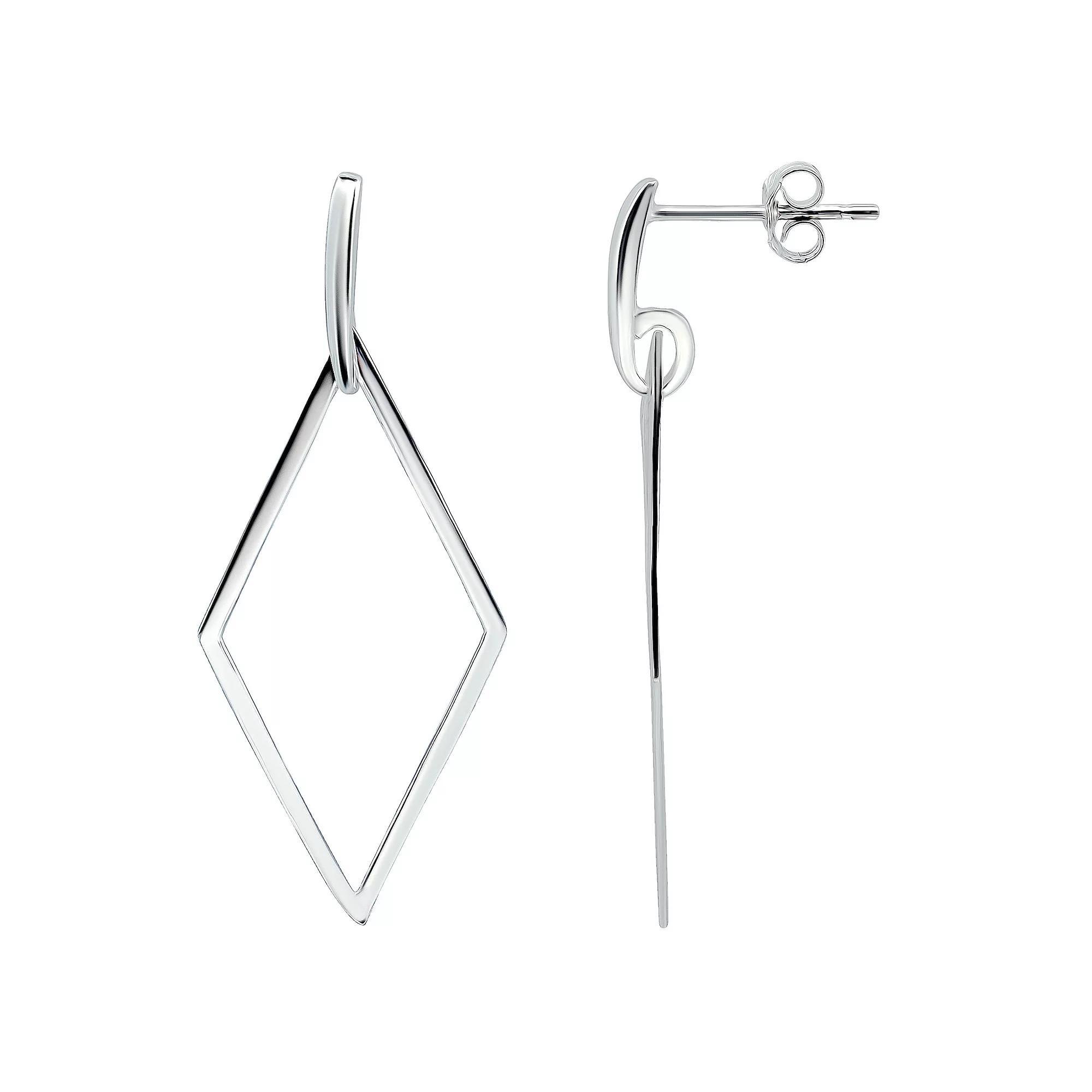 Aleure Precioso Sterling Silver Open Diamond Shaped Drop Earrings, Women's, Silver Tone Product Image