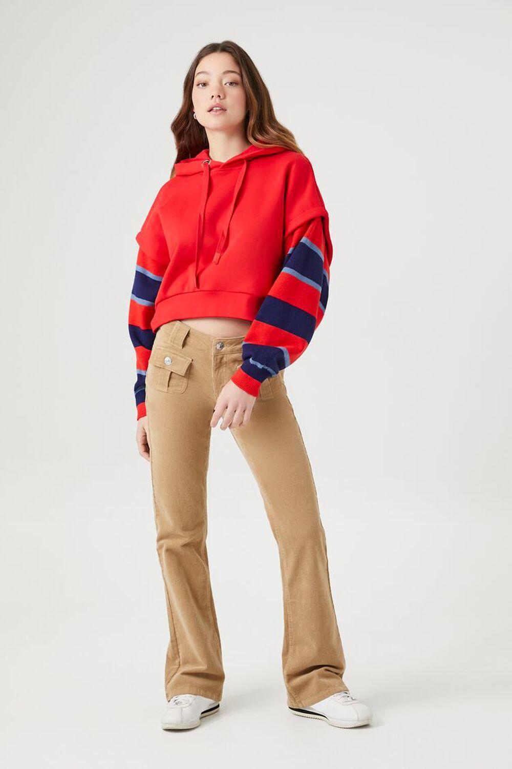 Striped Layered-Sleeve Hoodie | Forever 21 Product Image