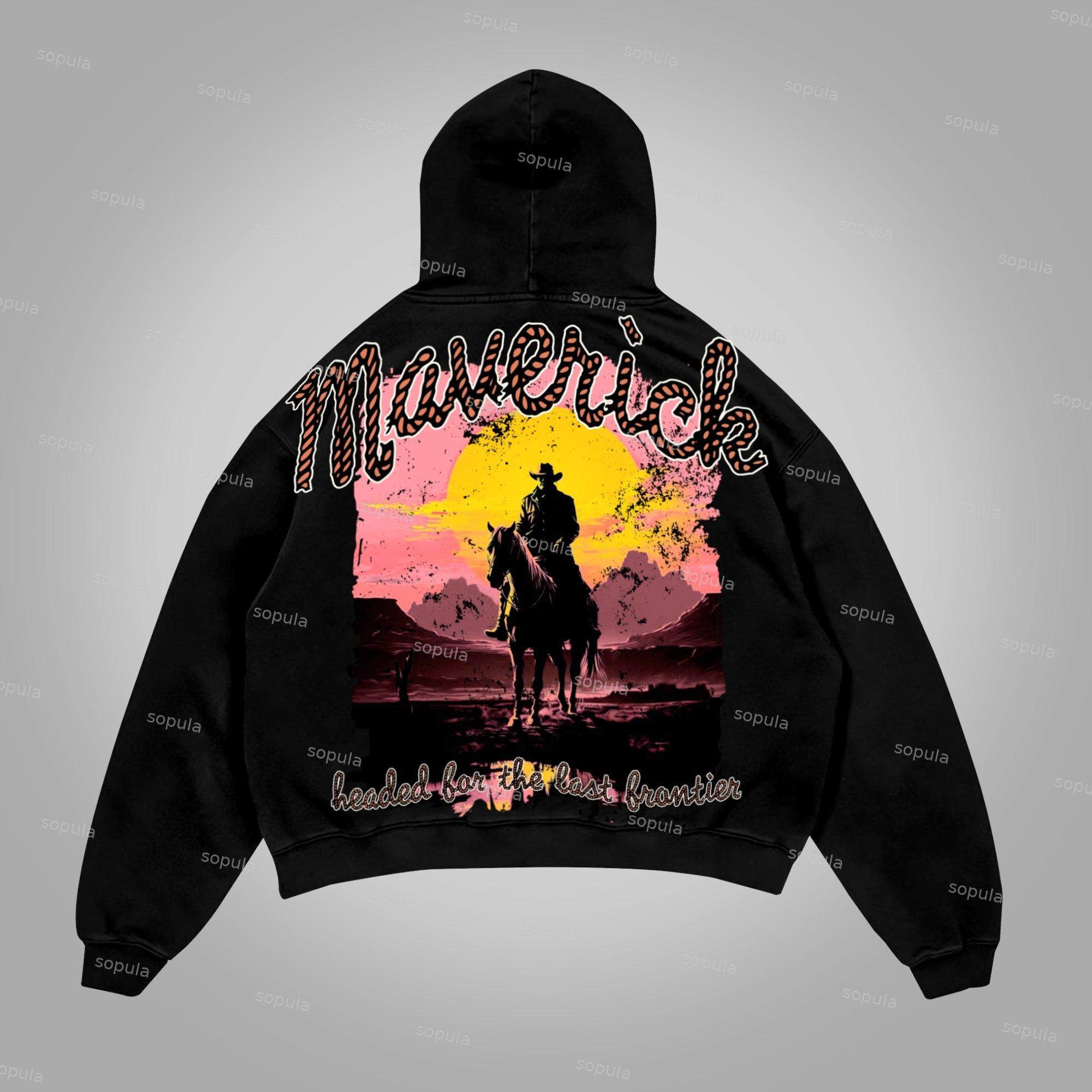 Live Wild Die Free Cowboy Make Vintage Graphics Cotton Pocket Hoodie Product Image
