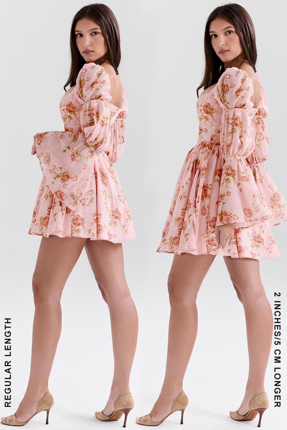 Sancia English Vintage Rose Print Puff Sleeve Mini Dress Product Image