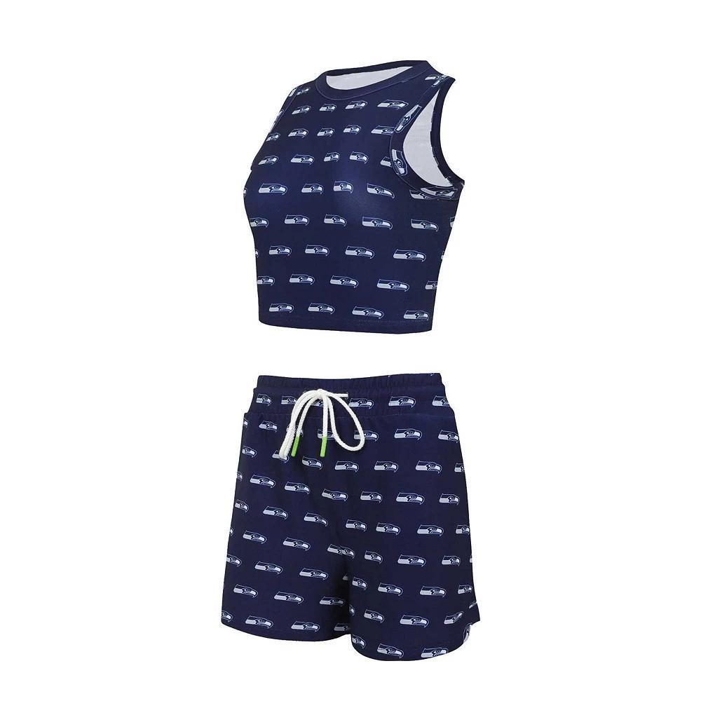 Women's Concepts Sport Seattle Seahawks Gauge Allover Print Cropped Tank Top & Shorts Sleep Set, Size: Small, Blue Product Image