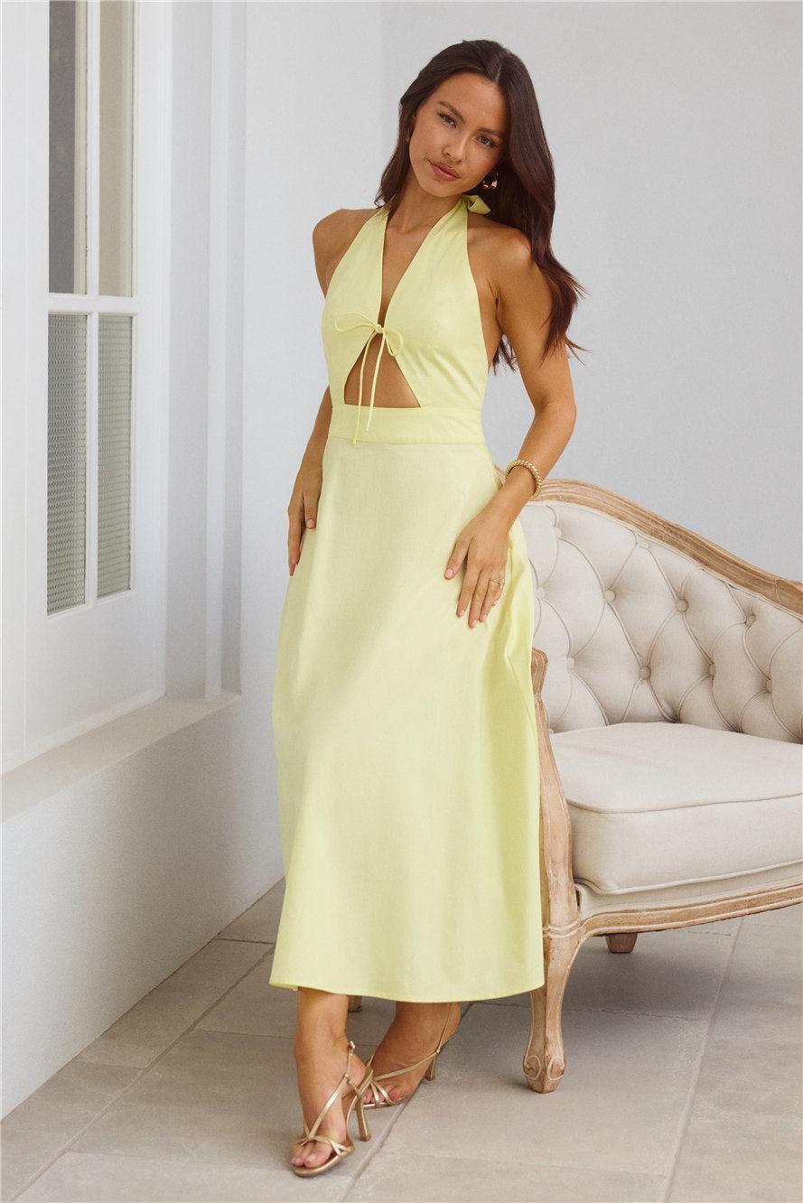 Sands Of Splendor Halter Maxi Dress Lemon Product Image