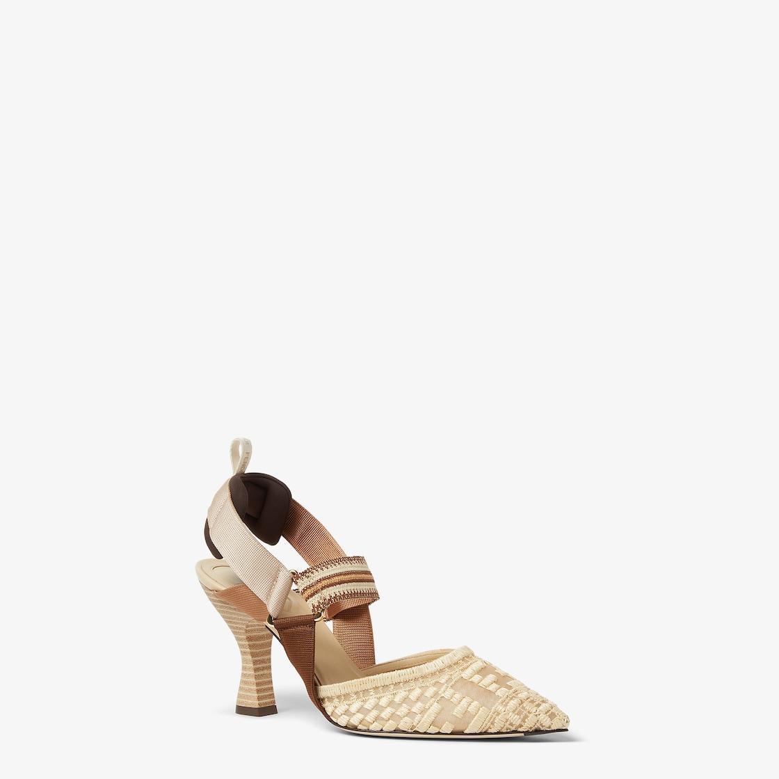 ColibrìMedium-heeled mesh slingbacks with raffia FF embroidery Product Image