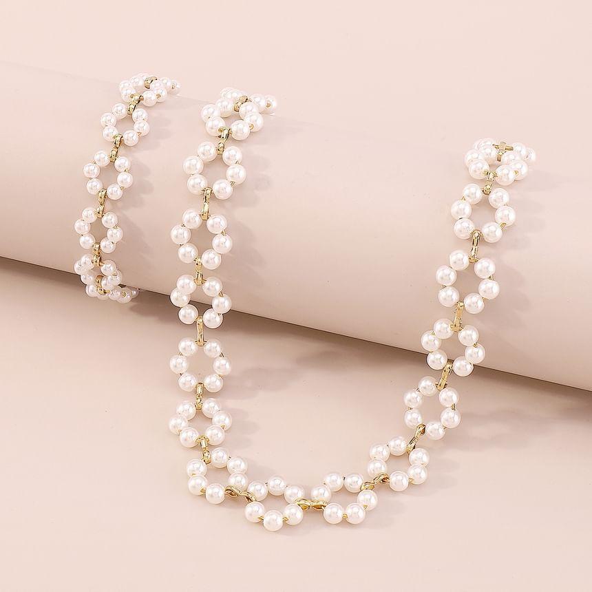 Set: Faux Pearl Beaded Necklace + Bracelet Product Image