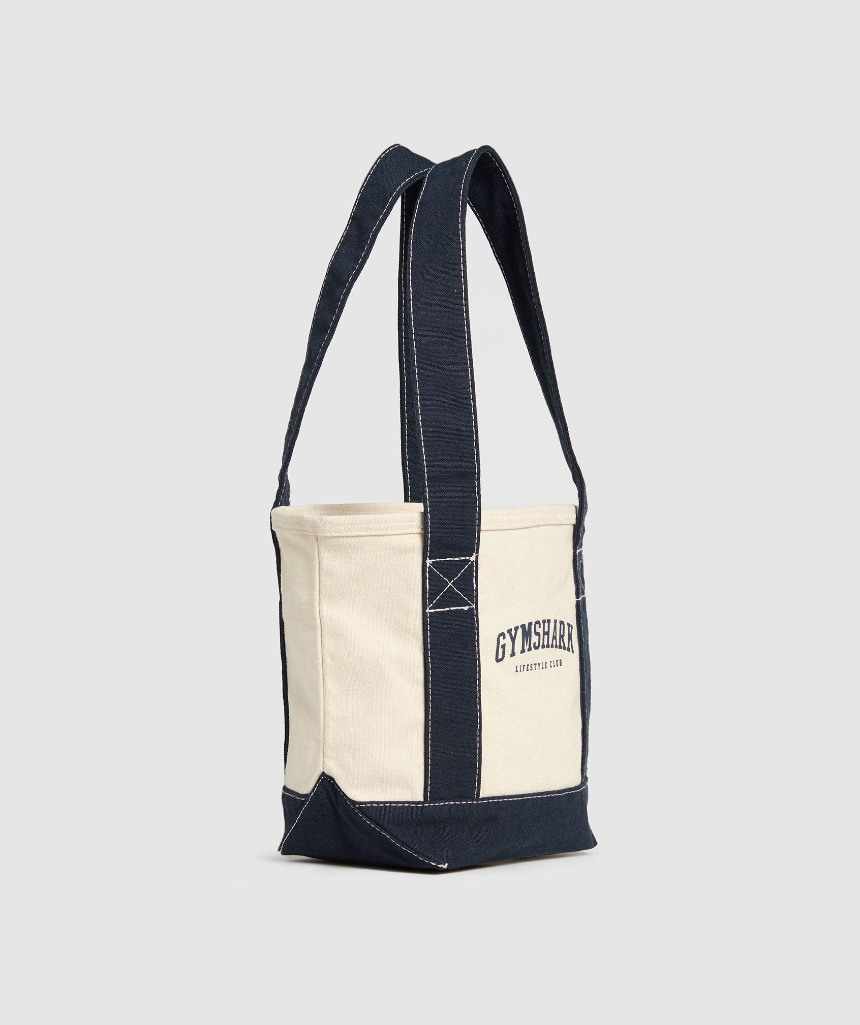 Gymshark Collegiate Mini Tote - Oat White/Heavy Blue Unisex Product Image