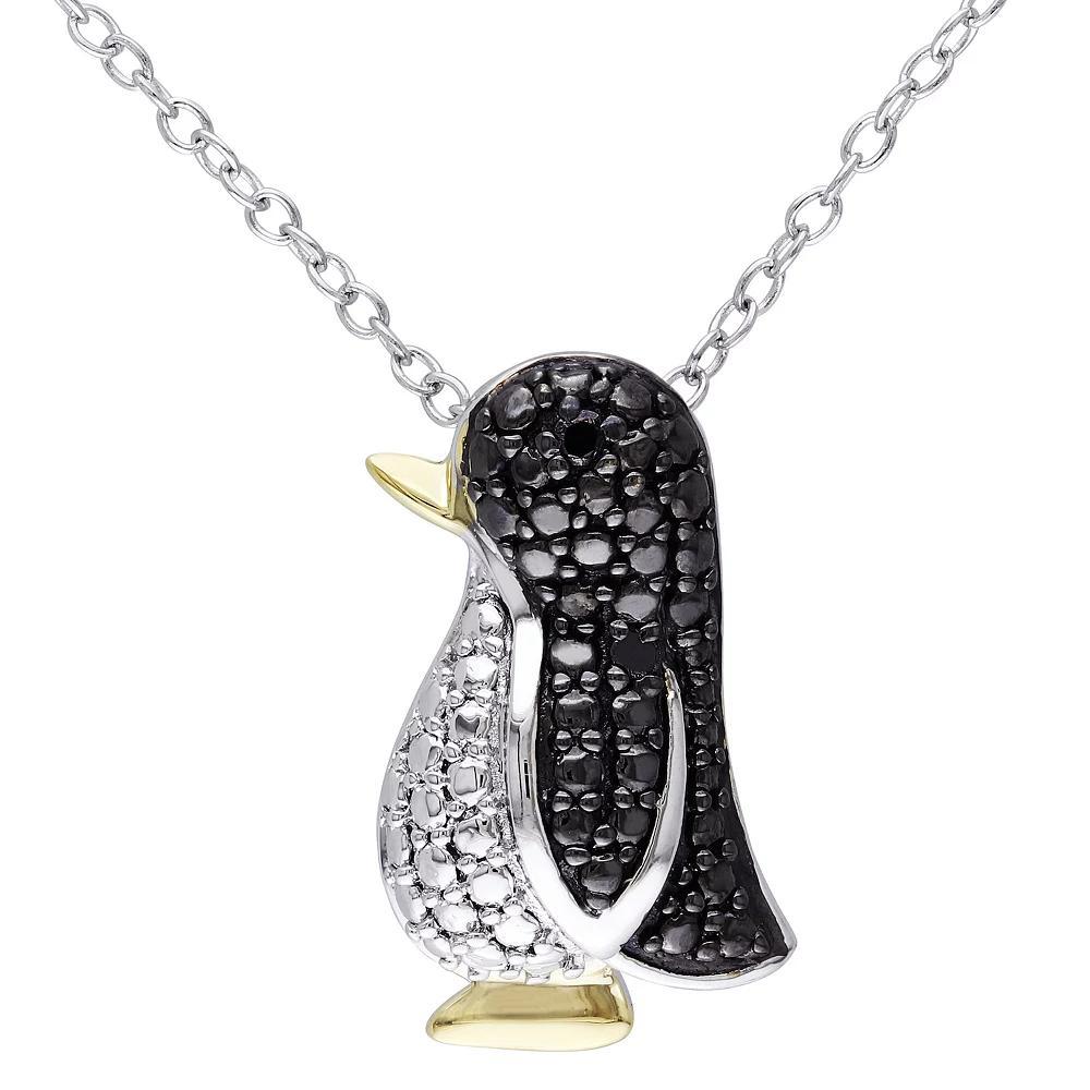 Stella Grace 2-Tone Silver Black Diamond Accent Penguin Pendant Necklace, Women's, Size: 18", Two Tone Product Image
