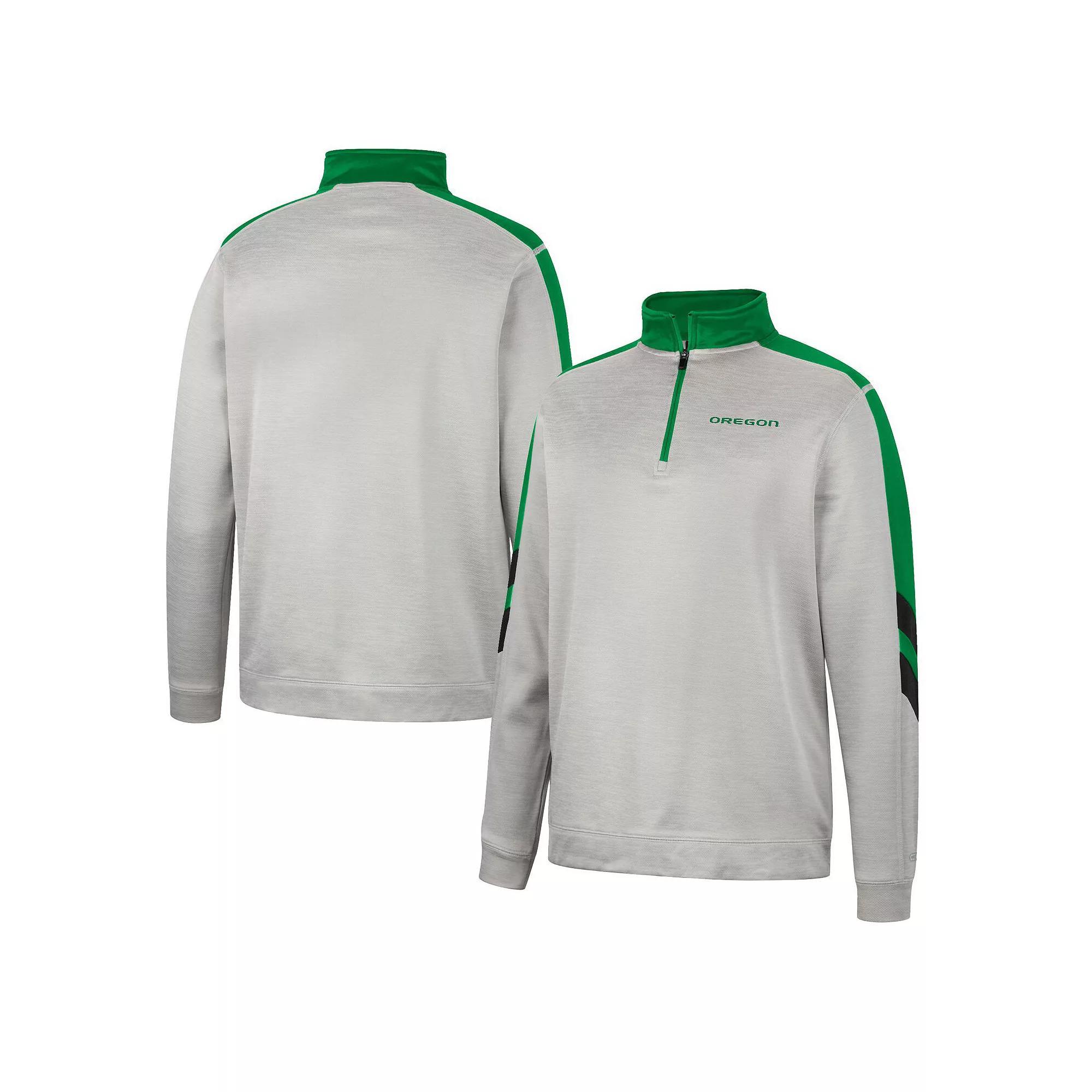 Men's Colosseum Gray/Green Oregon Ducks Bushwood Fleece Quarter-Zip Jacket, Size: XL, Grey Product Image
