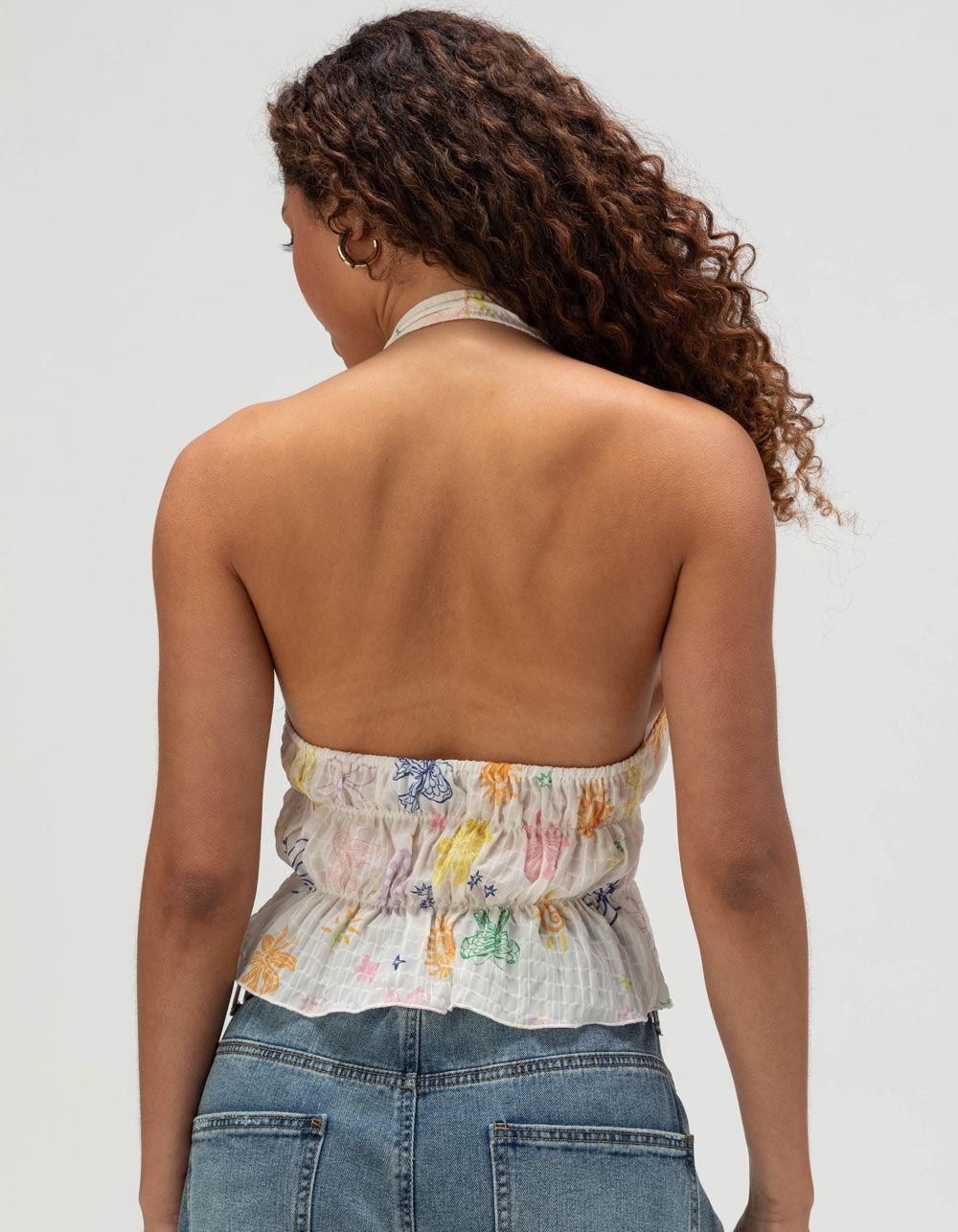 RSQ Womens Vacation Print Halter Top - Cream Combo Product Image