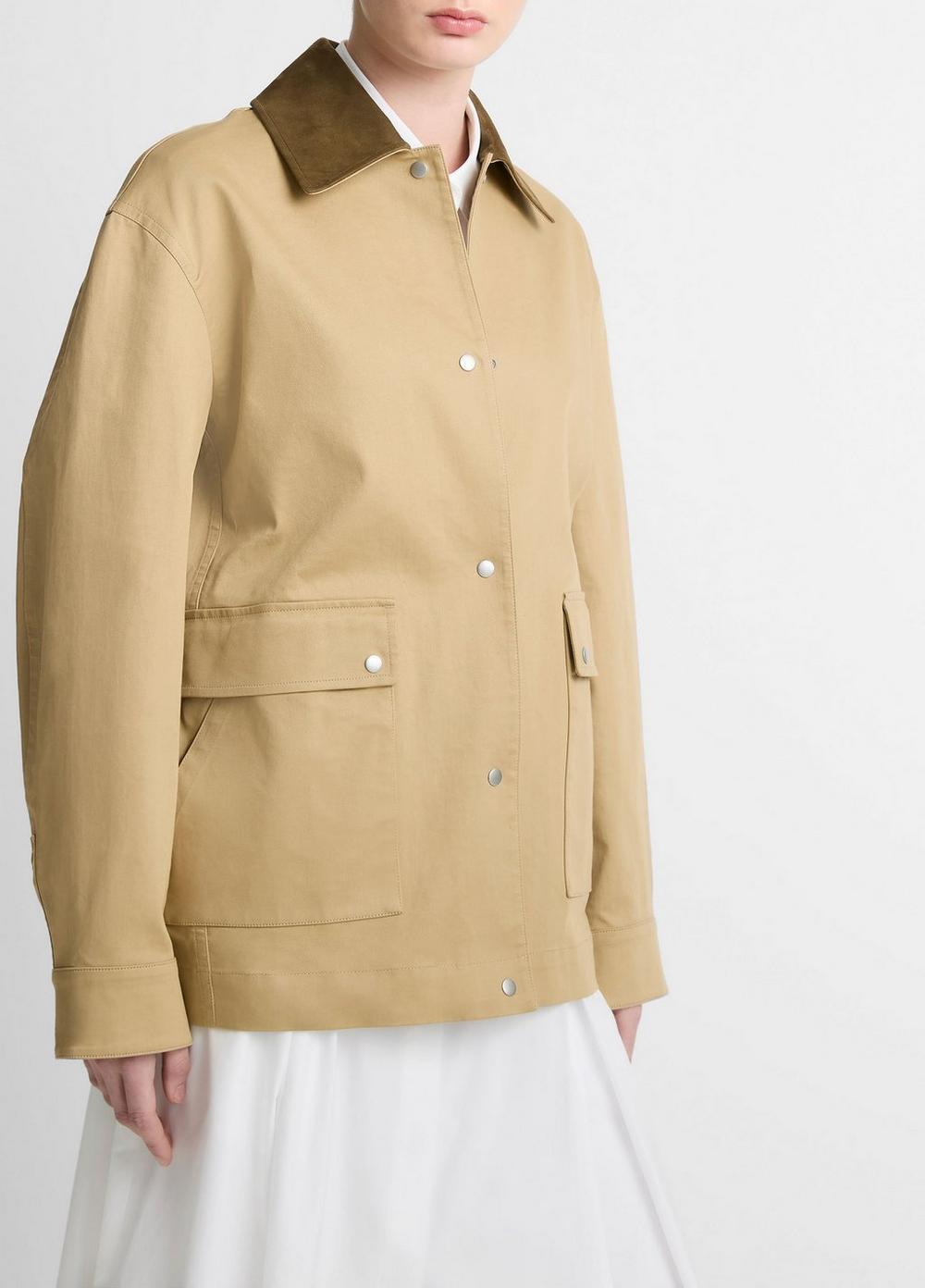 Womens Suede-Collar Cotton Utility Jacket, Beachwood, Size S Vince Product Image