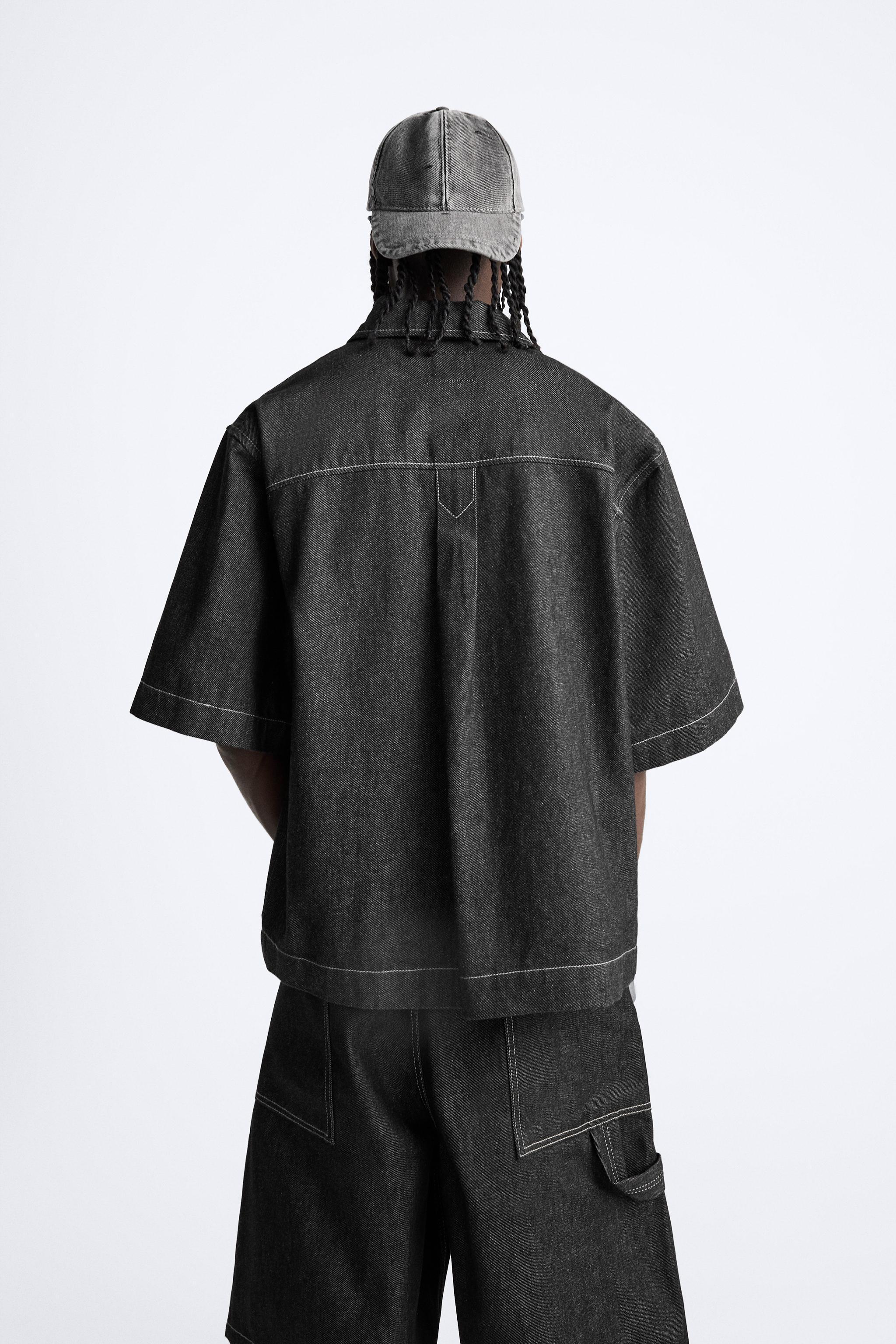 CONTRAST TOPSTITCHED DENIM SHIRT Product Image