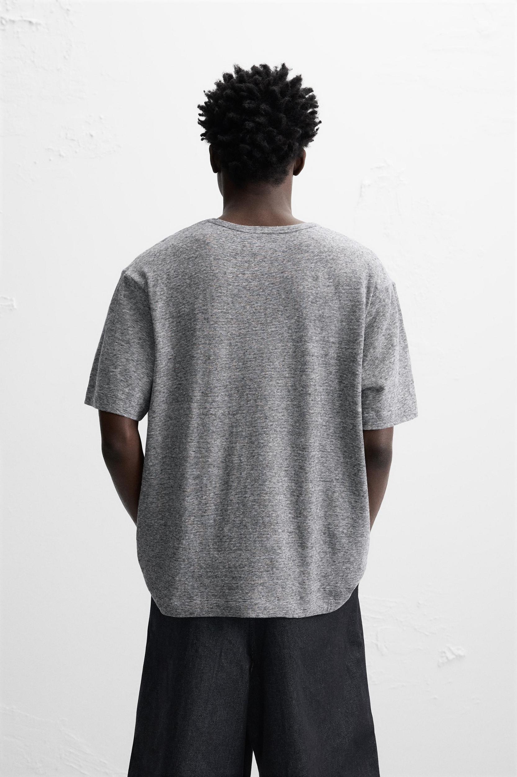 STRIPED COTTON LINEN BLEND T-SHIRT Product Image