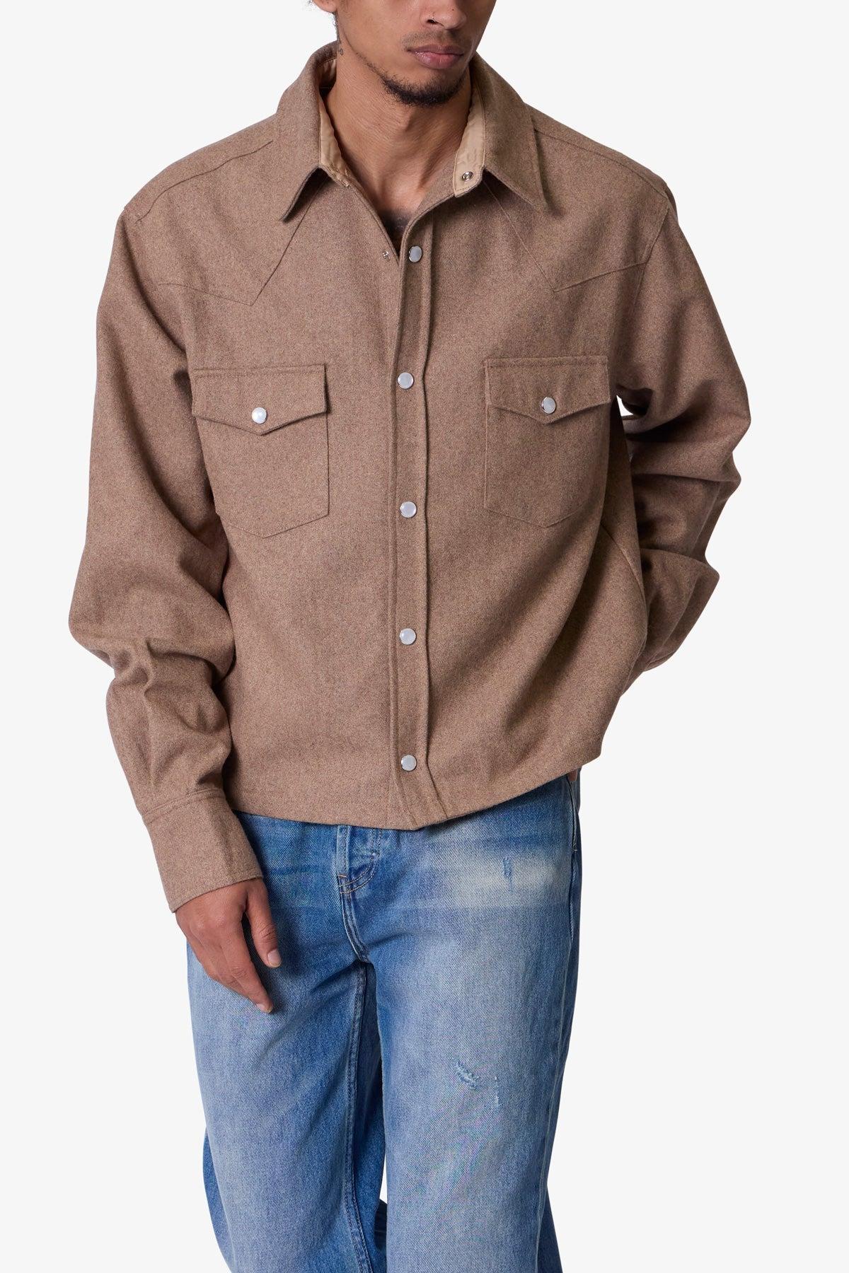 Western Wool Snap Front Shirt - Brown Product Image