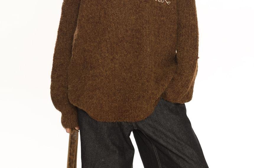 Drop Shoulder Lettering Oversized Polo Sweater Product Image