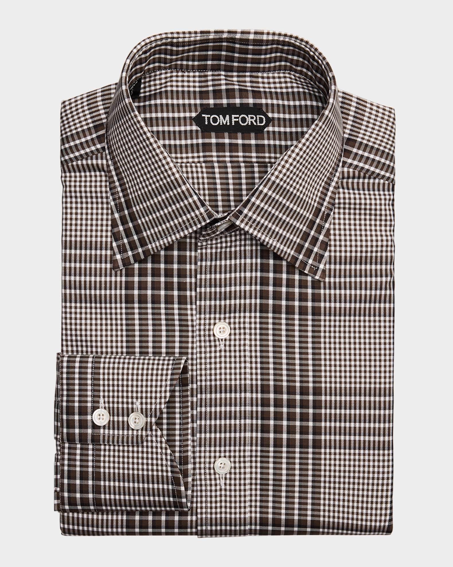Men's Cotton Bicolor Check Point Collar Sport Shirt Product Image