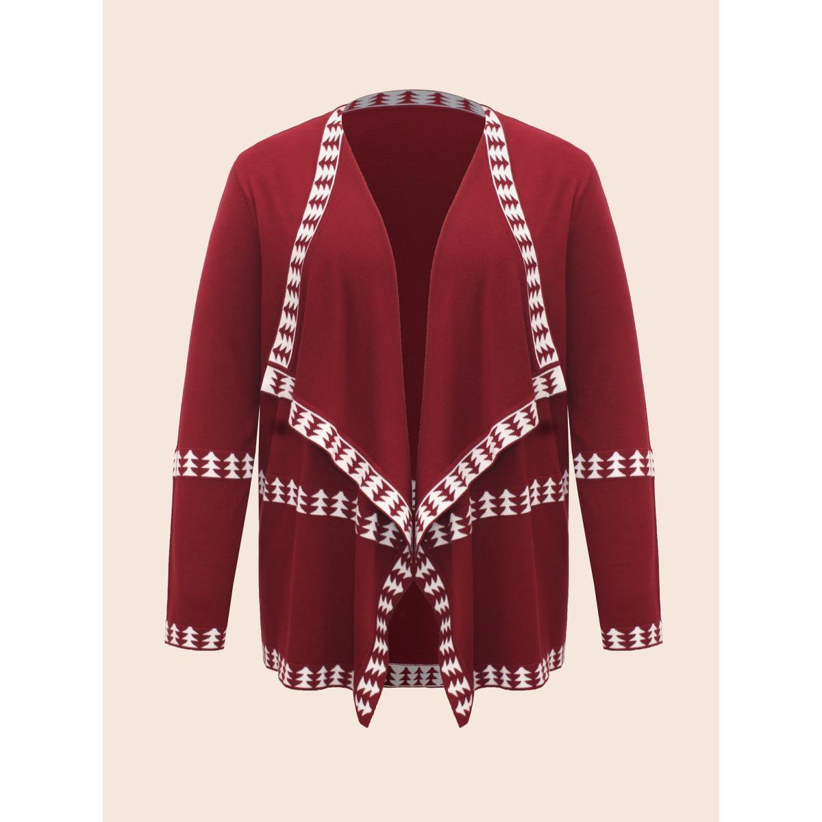 Plus Size Holiday Pattern Hem Lapel Collar Knit Cardigan Burgundy Women Casual Loose Long Sleeve Everyday Cardigans BloomChic 22-24/3X Product Image