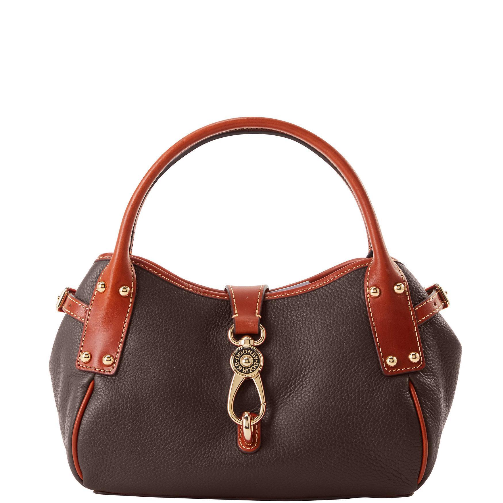 Dooney & Bourke Womens Pebble Grain Small Logo Lock Leather Satchel Bag in Black Product Image