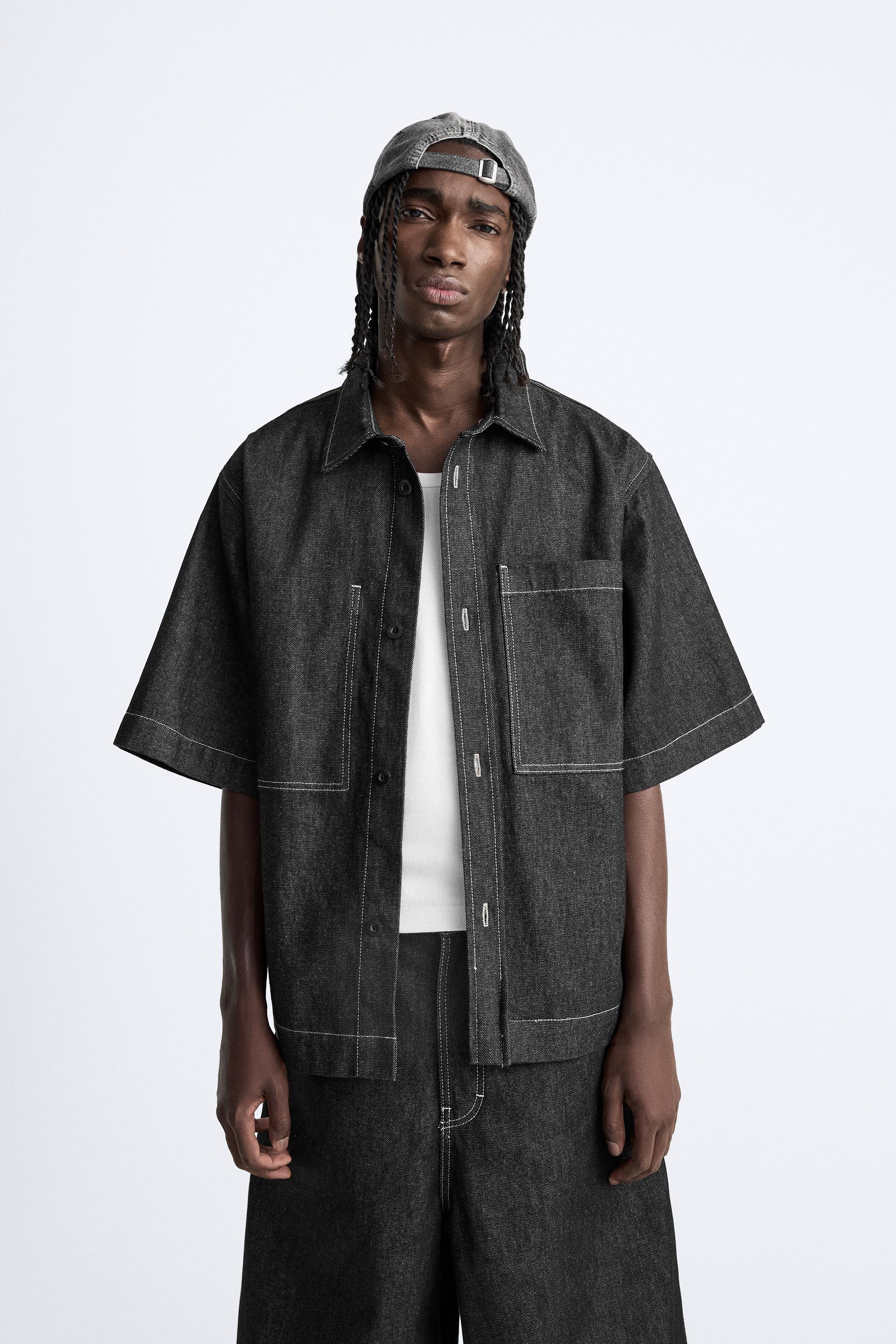 CONTRAST TOPSTITCHED DENIM SHIRT Product Image