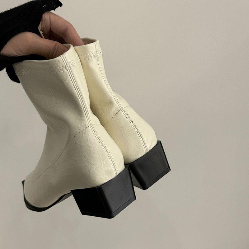 Pointed Toe Faux Leather Chunky Heel Short Boots Product Image