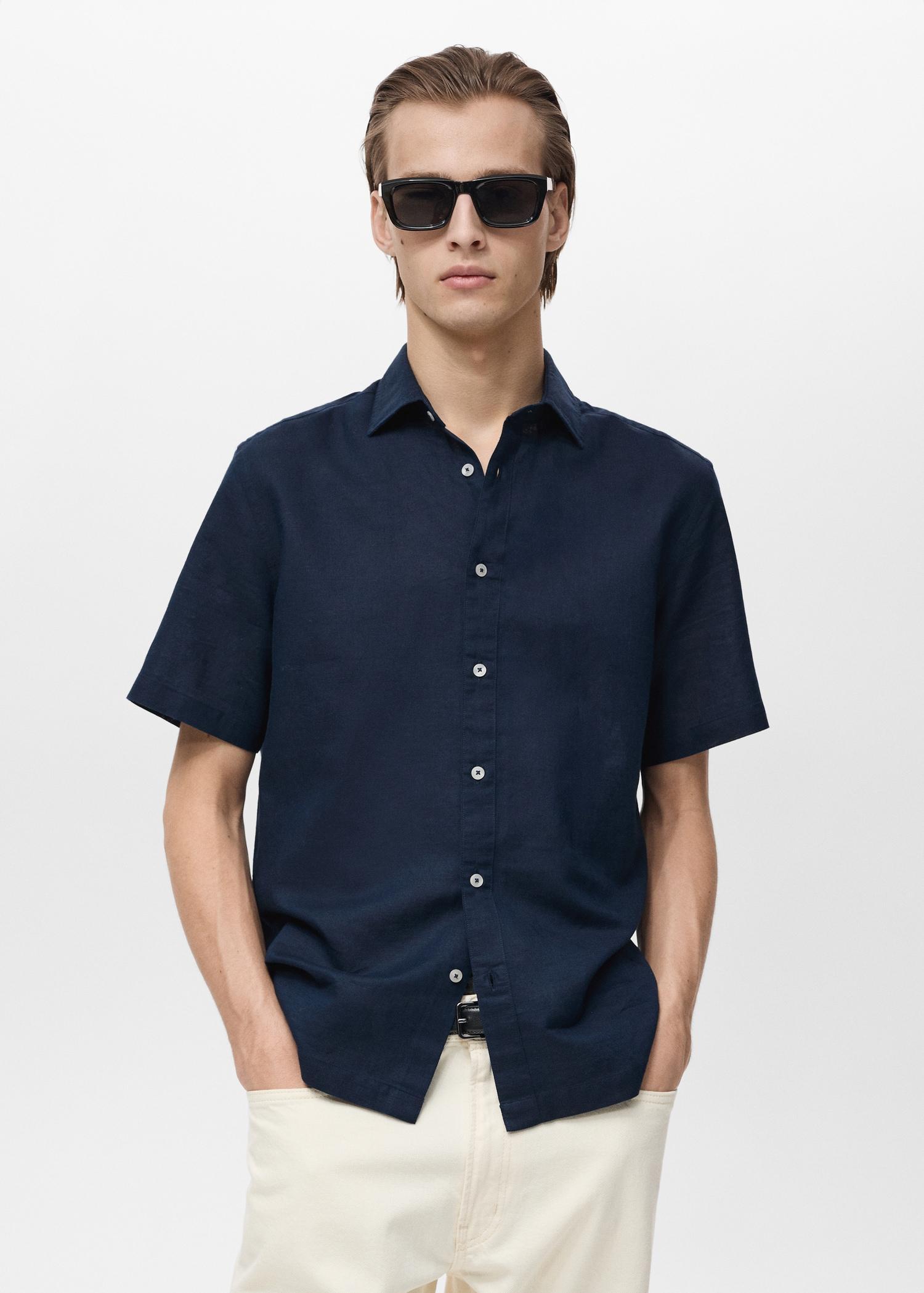 Short sleeve linen-blend shirt - Men | MANGO USA Product Image